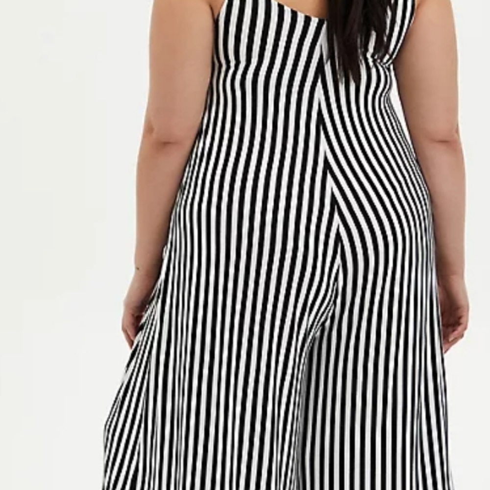 Super Soft Black & White Striped Culotte Jumpsuit